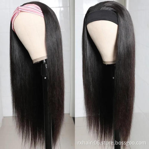 130% 150% 180% 250% Density Hot Selling Remy Kinky Straight Human Hair Headband Wig With Headband Attached For Black Women
